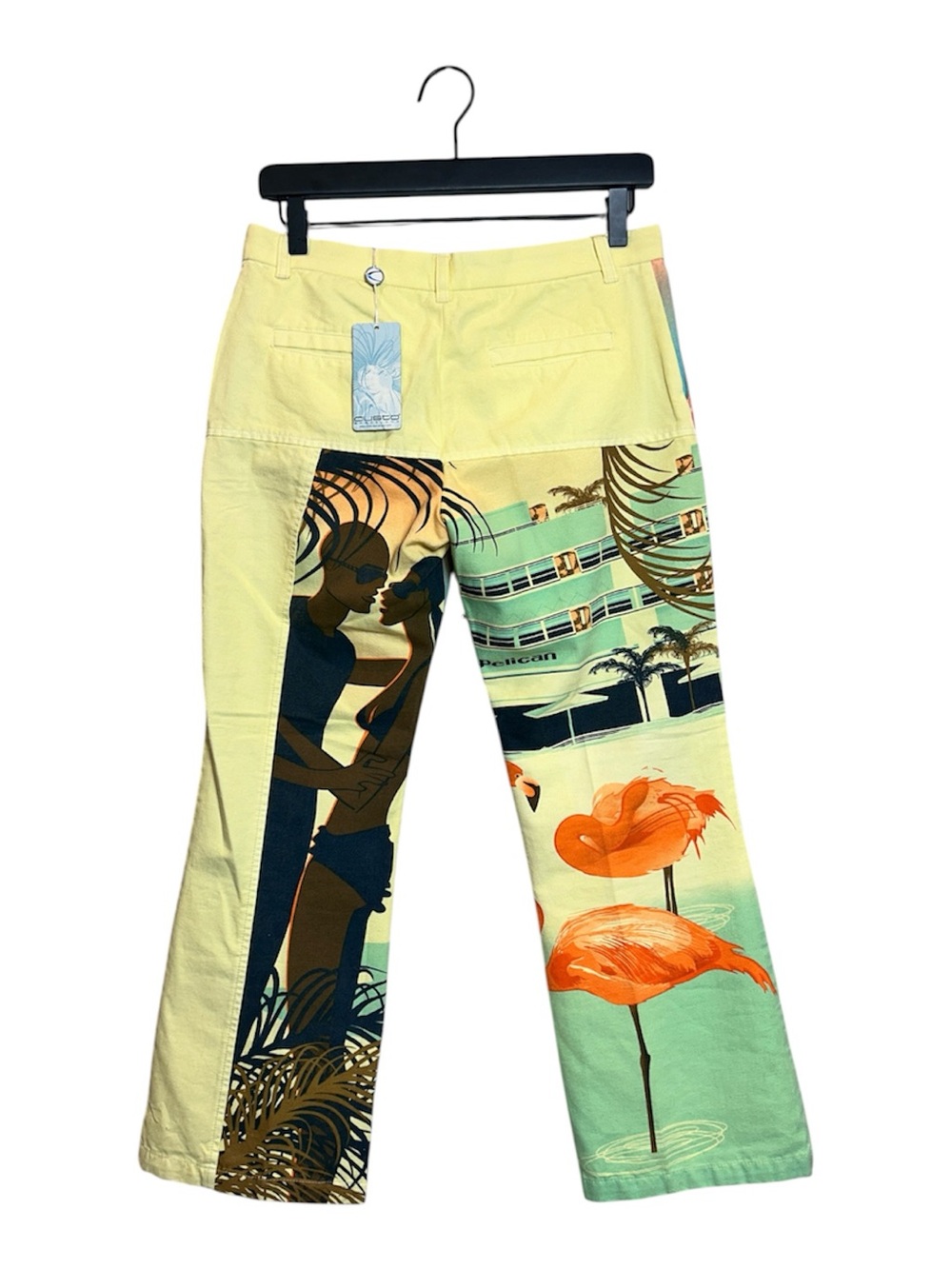 Custo Barcelona Yellow Wide-Leg Jeans with Tropical Graphic Panels